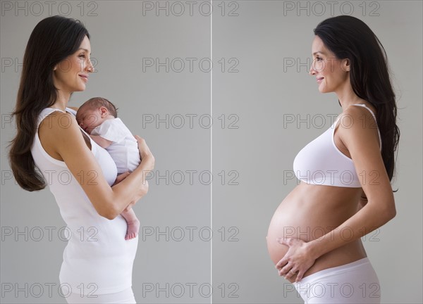 Before and after picture of pregnant woman.