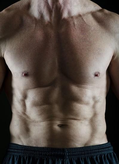 Abs on a muscular man. Photo : Daniel Grill