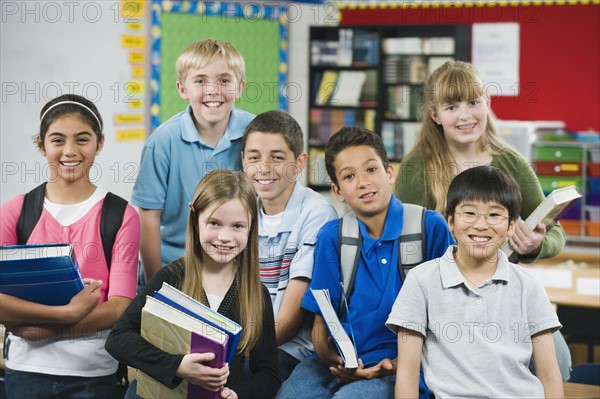 Group of elementary school students in classroom.