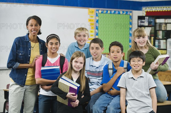 Group of elementary school students in classroom.