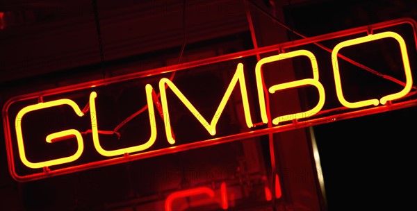 Illuminated Gumbo sign on Beale Street in Memphis.