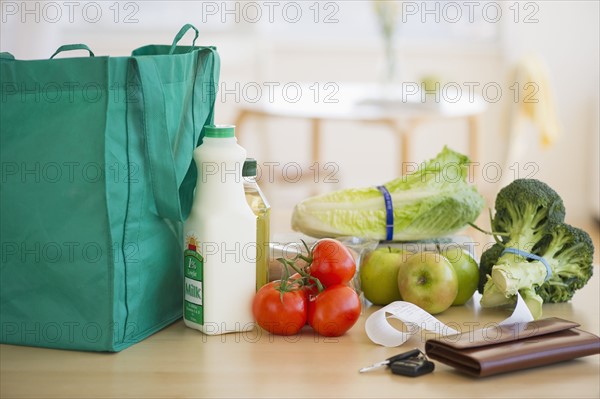 Groceries on kitchen counter.