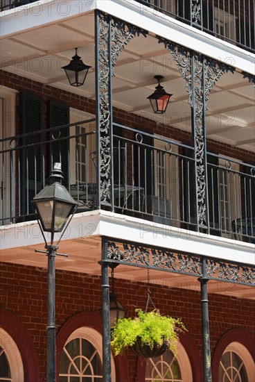 Balconies on building in the French Quarter of New Orleans.