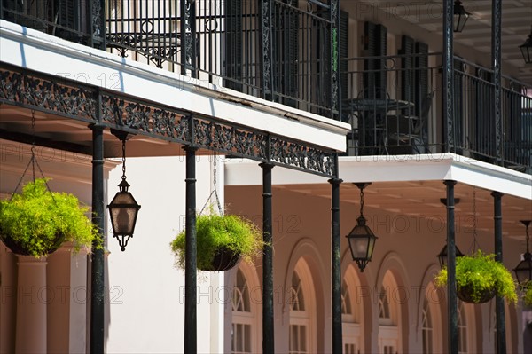 Balconies on building in the French Quarter of New Orleans.