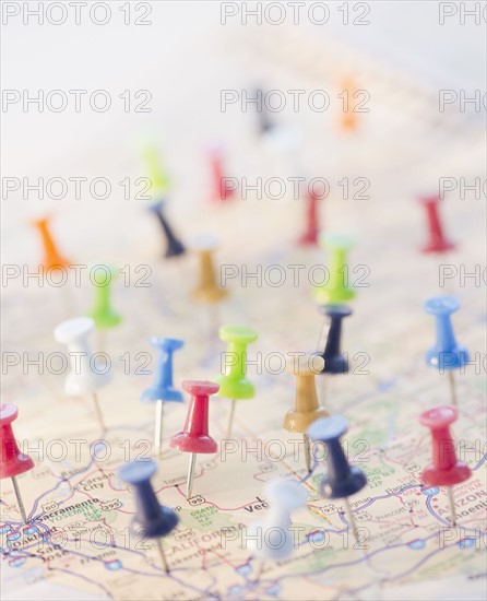 Pushpins in a map. Photo : Jamie Grill