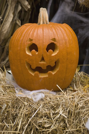 Jack-o-lantern on bale of hay. Photo : Antonio M. Rosario