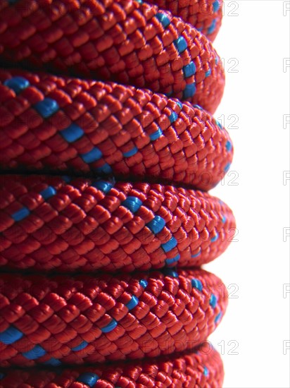 Stack of red and blue rope. Photo : David Arky