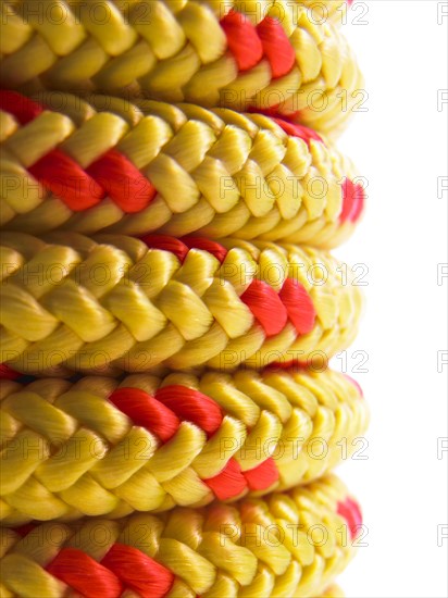 Stack of yellow rope. Photo. David Arky