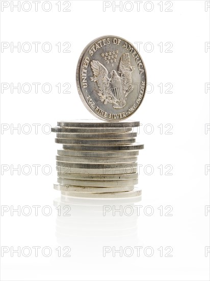 Stack of silver dollars. Photo : David Arky