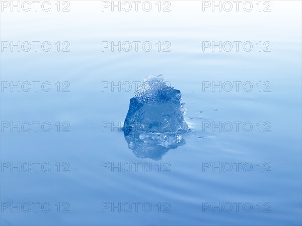 Ice cube in water. Photo : David Arky