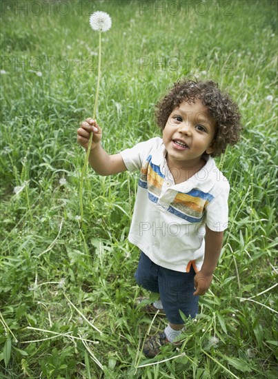 Cute young child holding dandelion. Photo. Shawn O'Connor