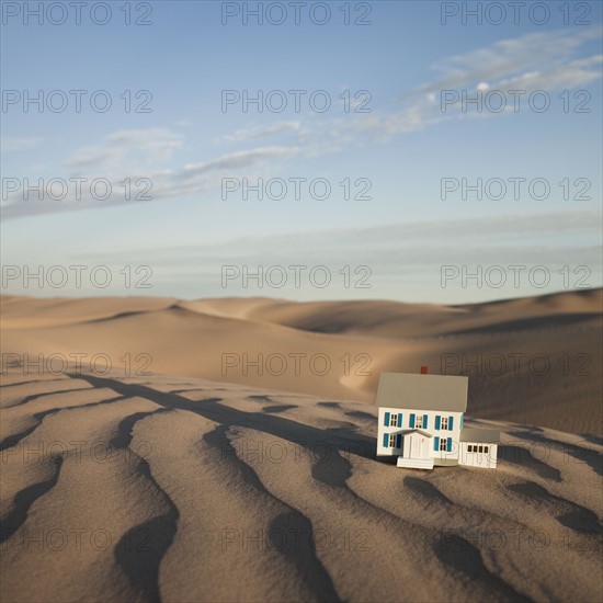 Scale model home in desert. Photo. Mike Kemp