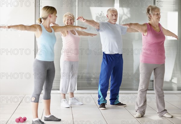 Senior's exercise class. Photo. momentimages