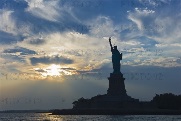Statue of liberty at dusk.