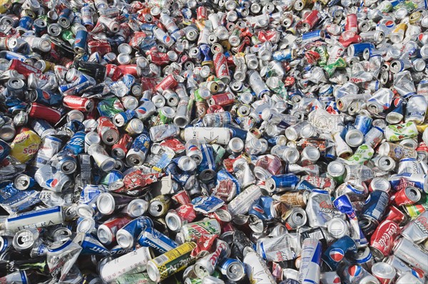 Pile of aluminum cans at recycling plant. Photo. Erik Isakson