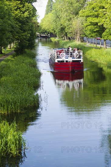 River boat on Grand Canal in Dublin Ireland.