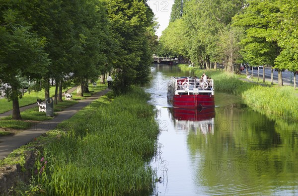 River boat on Grand Canal in Dublin Ireland.