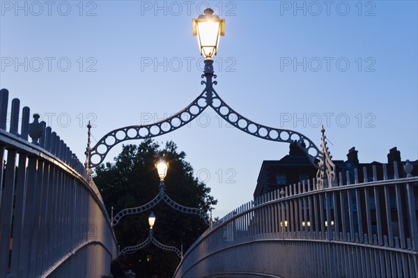 Lights on Ha'penny bridge in Dublin Ireland.