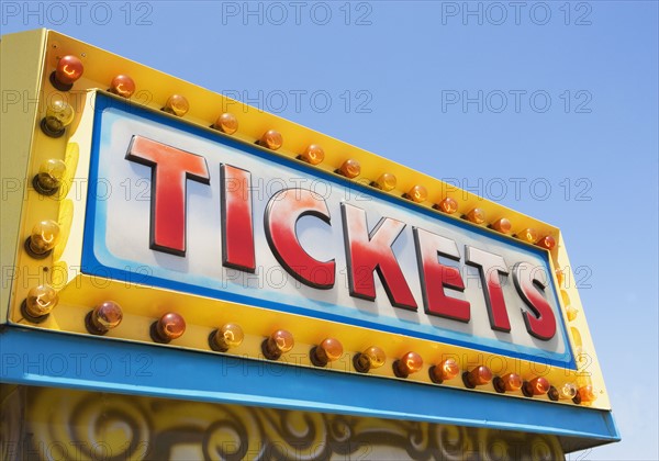 Tickets sign at fairgrounds. Photo. fotog