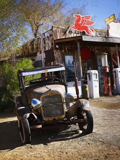 Antique truck at general store in the American west. Photo. John Kelly