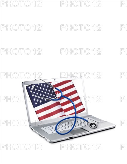 Stethoscope on laptop. Photo. David Arky