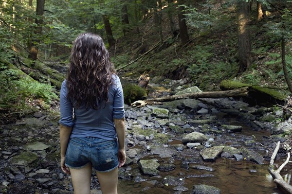 Hiker looking at stream. Photo. David Engelhardt