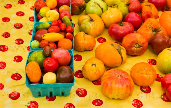 Tomatoes in boxes.