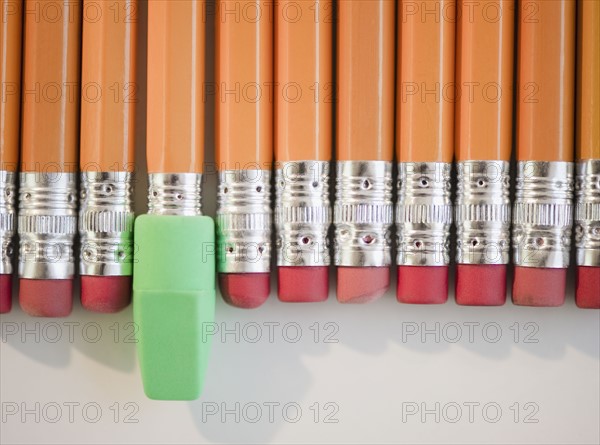 Row of pencils with sharpener. Photo : Jamie Grill