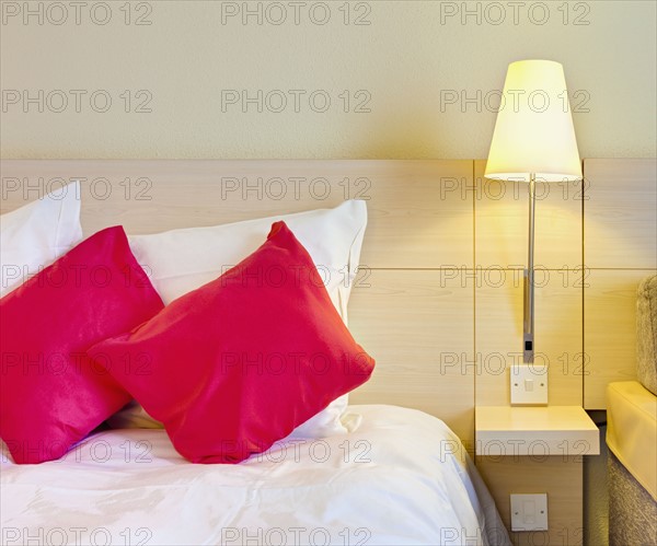 Electric lamp beside bed in luxury home. Photo : Jon Boyes