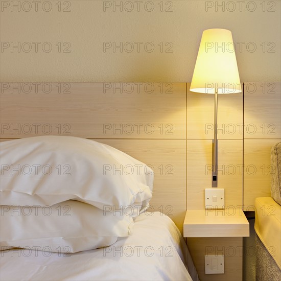 Electric lamp beside bed in luxury home. Photo : Jon Boyes