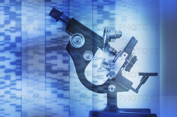 Microscope and DNA sequence.