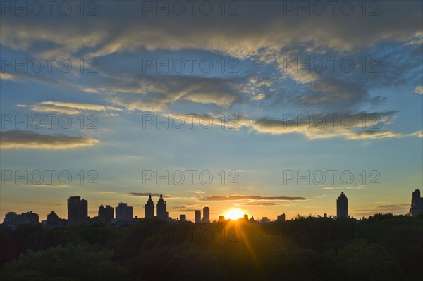 USA, New York City, Upper West Side at sunset.