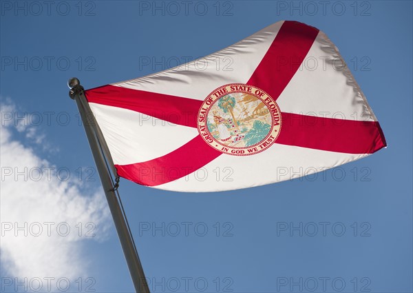 USA, Hawaii State flag against sky.