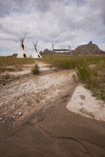 USA, South Dakota, Teepee in Badlands National Park.