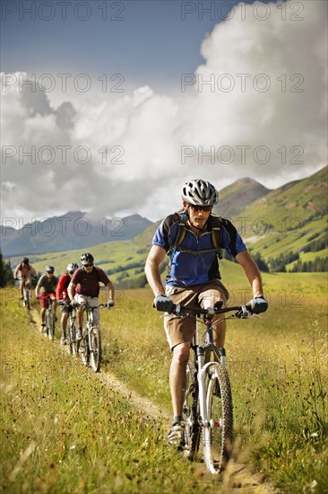 Men mountain biking on trail. Photo : Shawn O'Connor