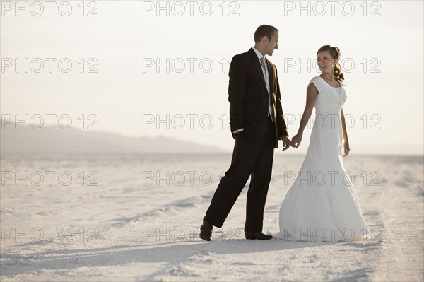 Bride and groom holding hands in desert. Photo : FBP