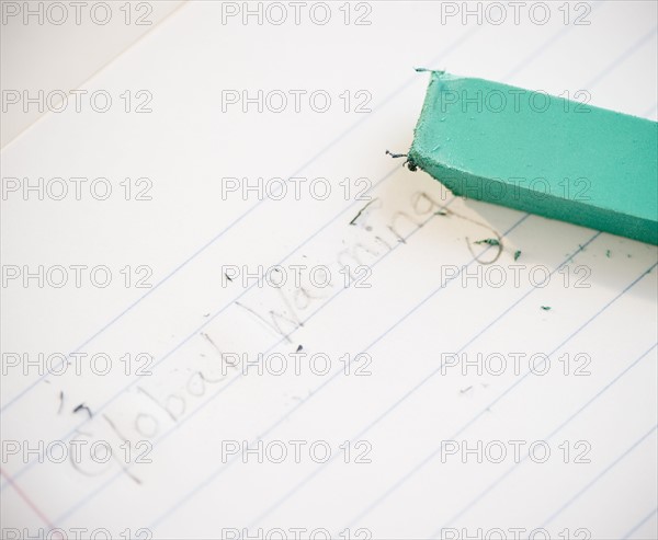 Eraser on notebook. Photo : Jamie Grill