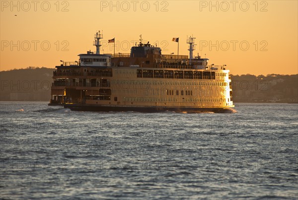 USA, New York City, Tourboat in New York Harbor.