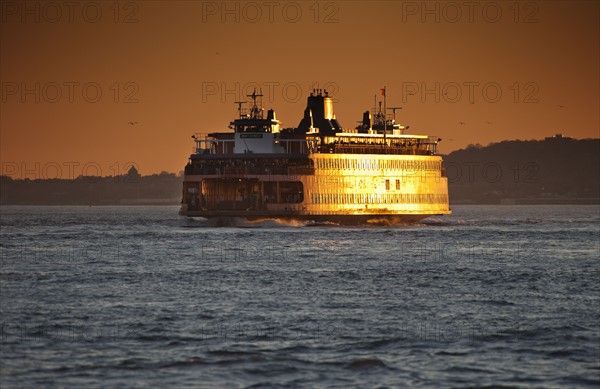 USA, New York City, Tourboat in New York Harbor.