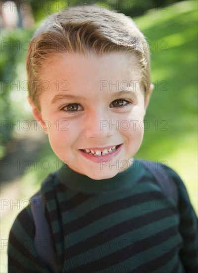 USA, New York, Flanders, Cheerful boy (4-5) portrait. Photo : Jamie Grill Photography