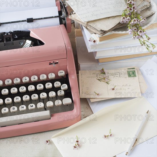 Letters by antique typewriter.