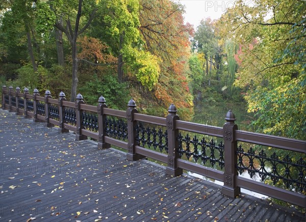 USA, New York City, Central Park, footbridge over lake. Photo : fotog
