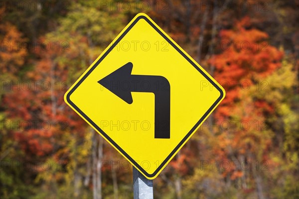 USA, New York, Croton, yellow road sign. Photo : fotog