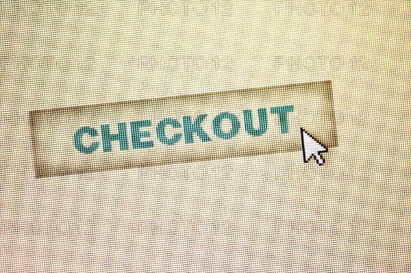 Curser by checkout icon on computer screen.