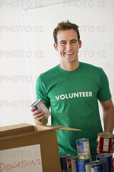 USA, New Jersey, Jersey City, Portrait of young man as volunteer.