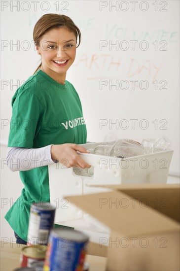 USA, New Jersey, Jersey City, Portrait of young woman as volunteer.