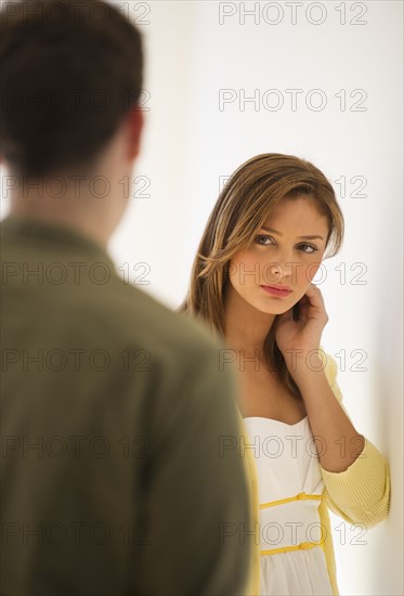 USA, New Jersey, Jersey City, Portrait of young couple flirting.