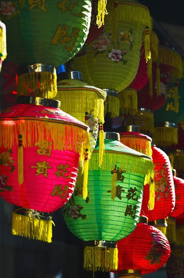 USA, New York, New York City, Colorful Chinese lanterns.