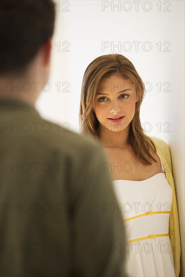 USA, New Jersey, Jersey City, Portrait of young couple flirting.