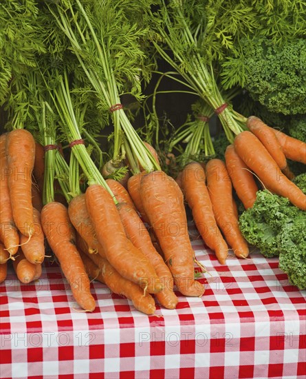 USA, New York, New York City, Bunches of carrots on farmer's market.